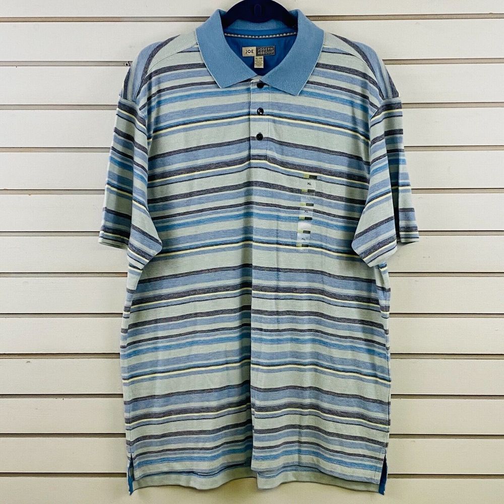 Mens XL‎ Joe Joseph Abboud Polo Shirt Light Blue Stripe Cotton Short Sleeve
